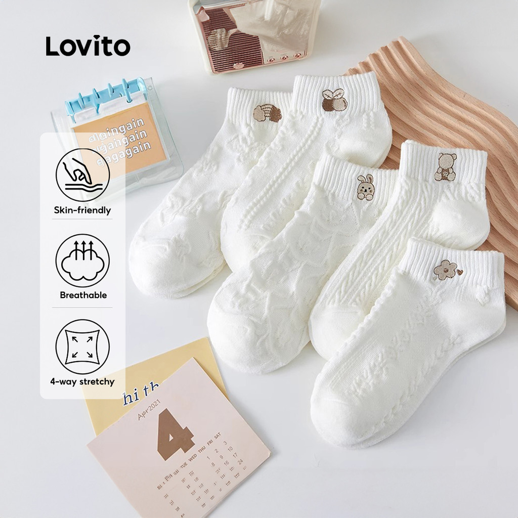 Lovito Meias Casuais Confortáveis Respiráveis com Stretch em 4 Direções Múltiplas Cores para mulheres LNE117251 em Oferta na Shopee