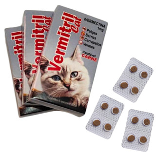 12 Comprimidos Anti Vermes, Carrapatos, Pulgas E Sarnas Para Gatos - Mastigáveis Sabor Carne em Oferta na Shopee