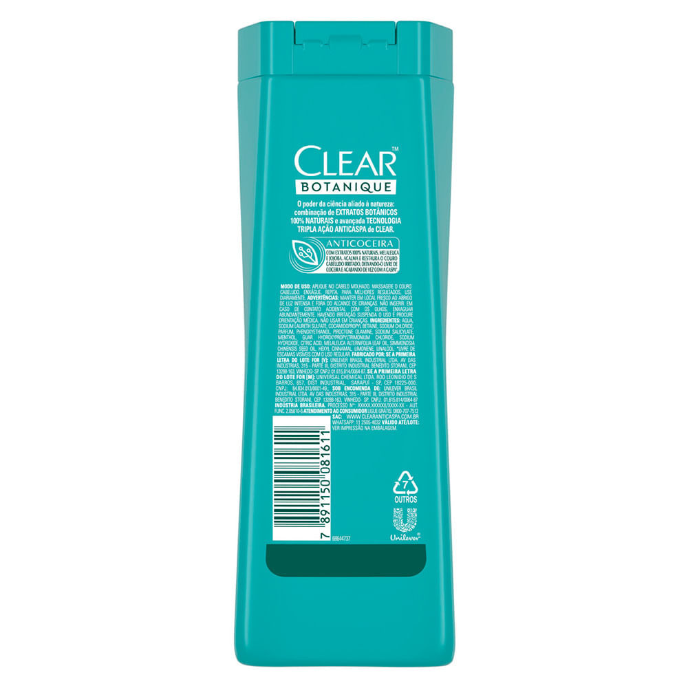 Detalhes do Shampoo Anticaspa Clear Botanique Anticoceira 200ml