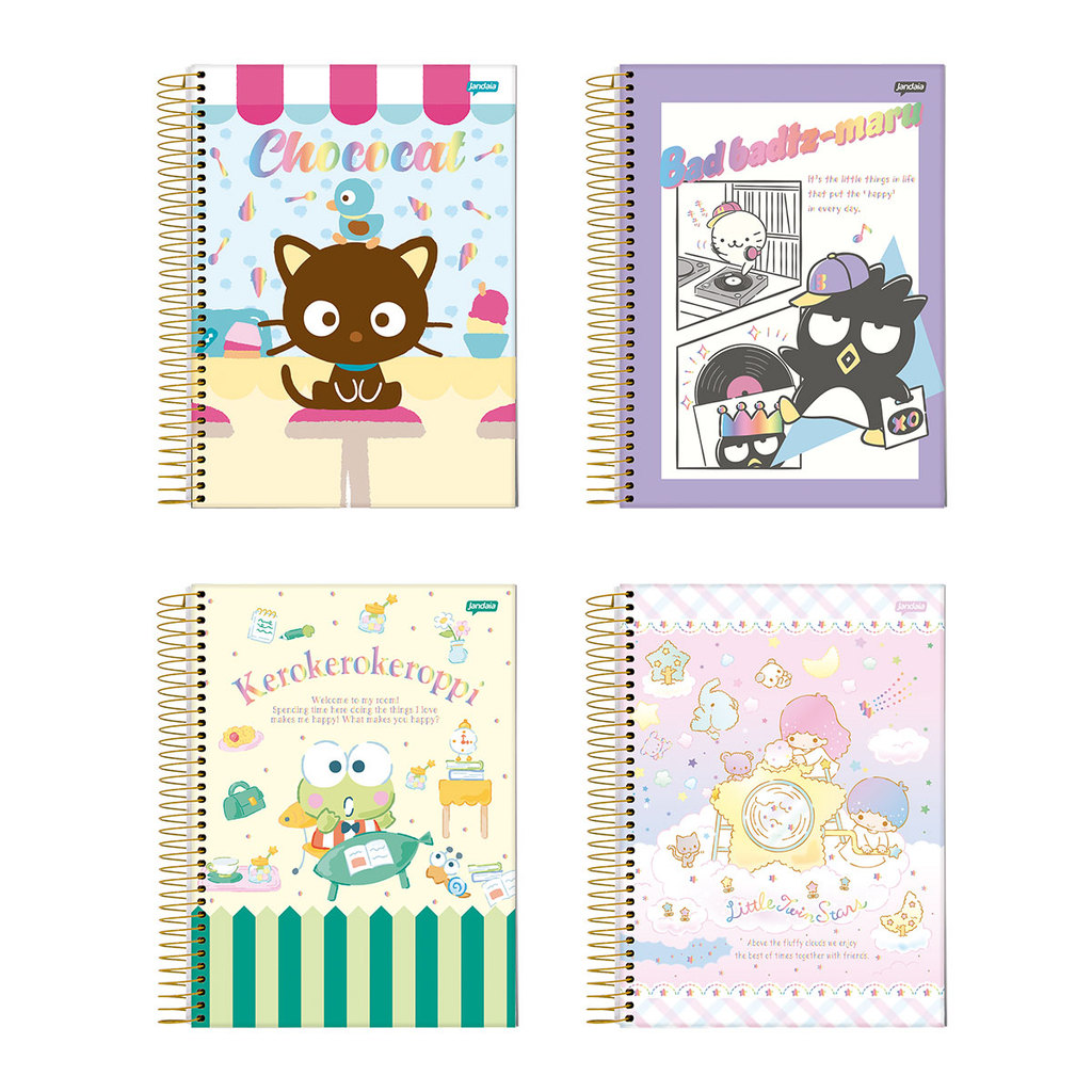 Caderno espiral capa dura universitário 1x1 80 folhas Hello Kitty e Amigos Jandaia em Oferta na Shopee