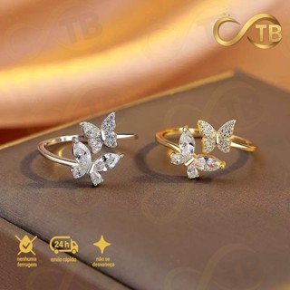 TB Colar Moda Anel Borboleta Ajustável com Glitter - Dourado e Prateado em Oferta na Shopee