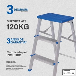 Escada Escadinha Banqueta Alumínio 3 Degraus MOR Resistente Domestica 120 kg