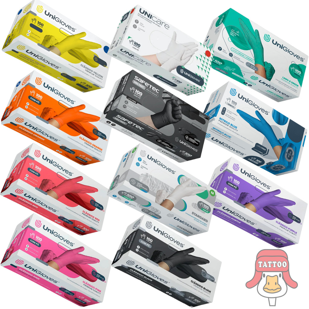 Caixa Luvas Premium Unigloves C/ 100 Unidades Latex e Nitrilo Cores