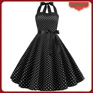 Mulheres Bolinhas Verão Halter Vestido Vintage Retro Plus Size Robe Femme Pin Up Rockabilly Vestidos De Festa
