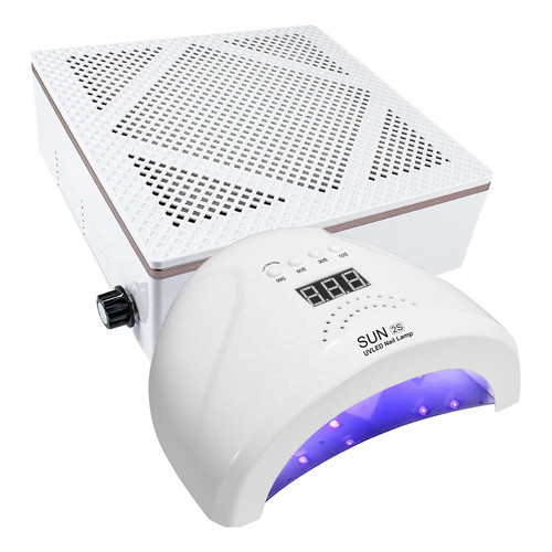Coletor Sugador Grelha Profissional Aspirador De Pó Bivolt + Estufa cabine Sun 1s Led Uv 48w Branco Para unhas de Gel