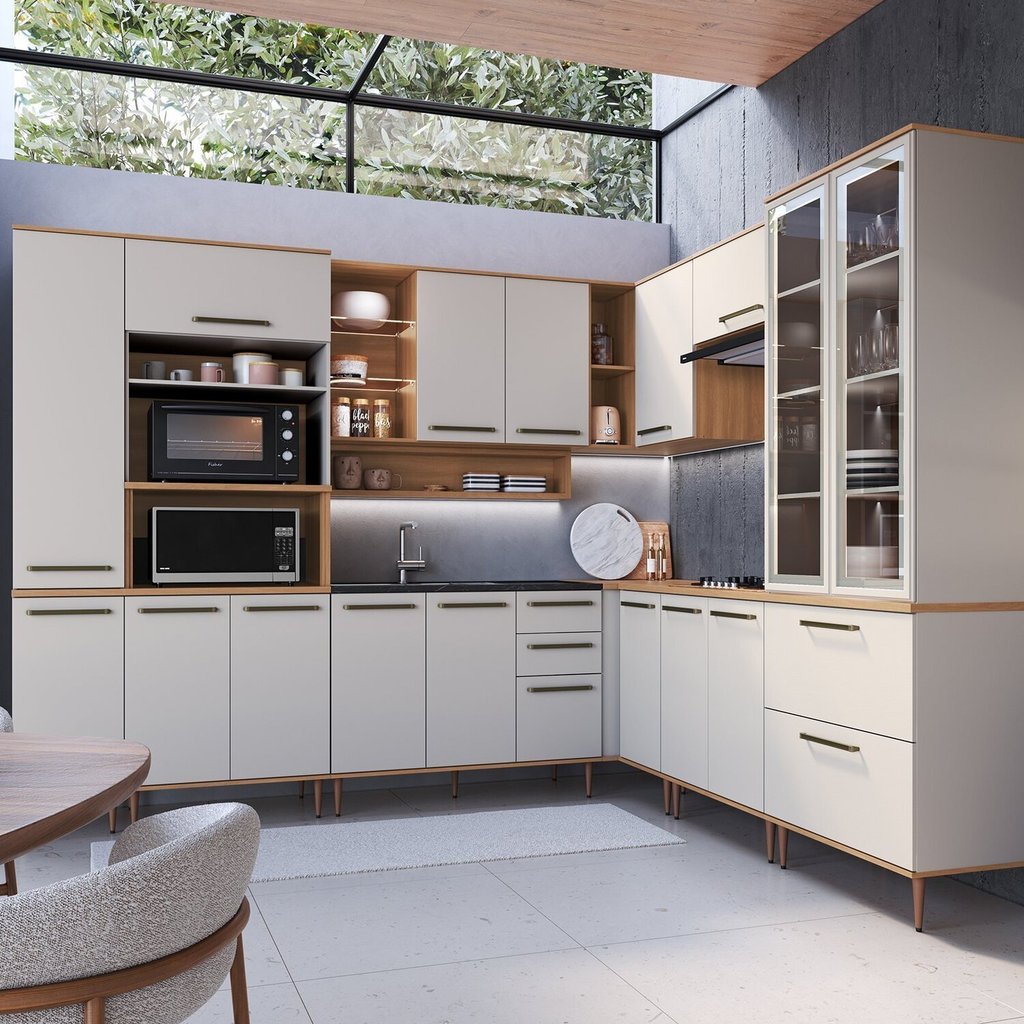 Cozinha Modulada Completa Isabelle 10 Peças com Torre Quente Para 2 fornos Freijó/Arenas em Oferta na Shopee