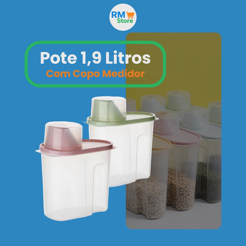 Pote com Copo Medidor 1,9L – Seu aliado na organização da cozinha! em Oferta na Shopee