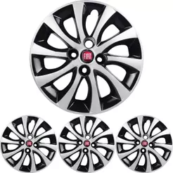 4 Calota Punto Aro 15 Black Piano Prata Metálico + Emblema