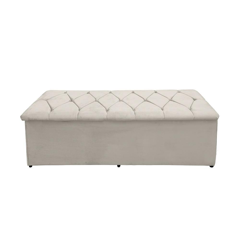 Puff Baú Lucca Jasmim Veludo Palha 160cm Moderno Organizador Durável para Sala