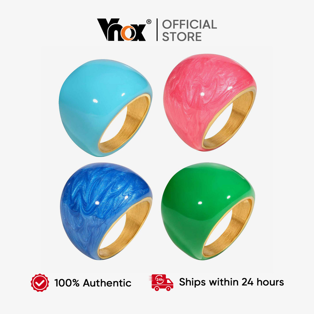 Anel De Resina Multicolorido Em Forma De Arco Vnox Para Mulheres , Aço Inoxidável , Não Desbota E Esmaltado À Prova D'ág em Oferta na Shopee