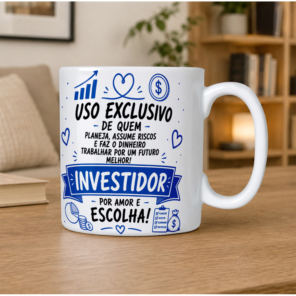 Caneca Porcelana Investidor Presente Mercado Financeiro