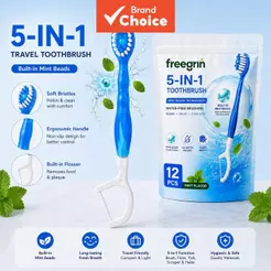 Escova de dentes descartável de viagem Freegrin 5 em 1 com menta, sem enxágue com água, pacote com 12 unidades