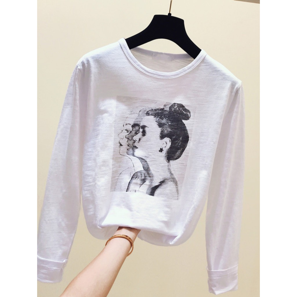 Camisa de fundo All-Match de algodão puro 2026 primavera outono inverno moletom interno solto de manga comprida camiseta