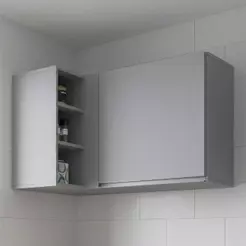 Armário de Cozinha Aéreo Canto Reto com Nicho Austin Cinza Claro - Lumil