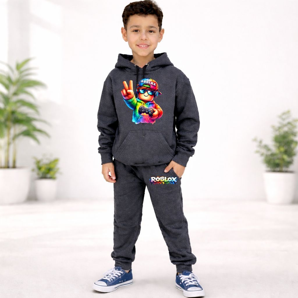 Conjunto Moletom Infantil Gamer Estampado Blusa com Capuz e Calça Flanelado Inverno Confortável Moda Kids Unissex