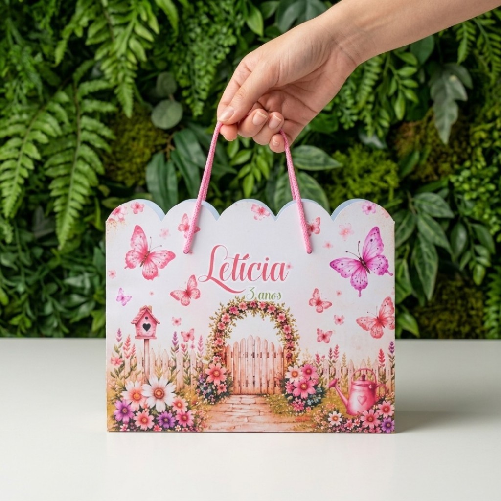 Sacolinhas Personalizadas Festa Infantil Tema Jardim Encantado das Borboletas envio imediato