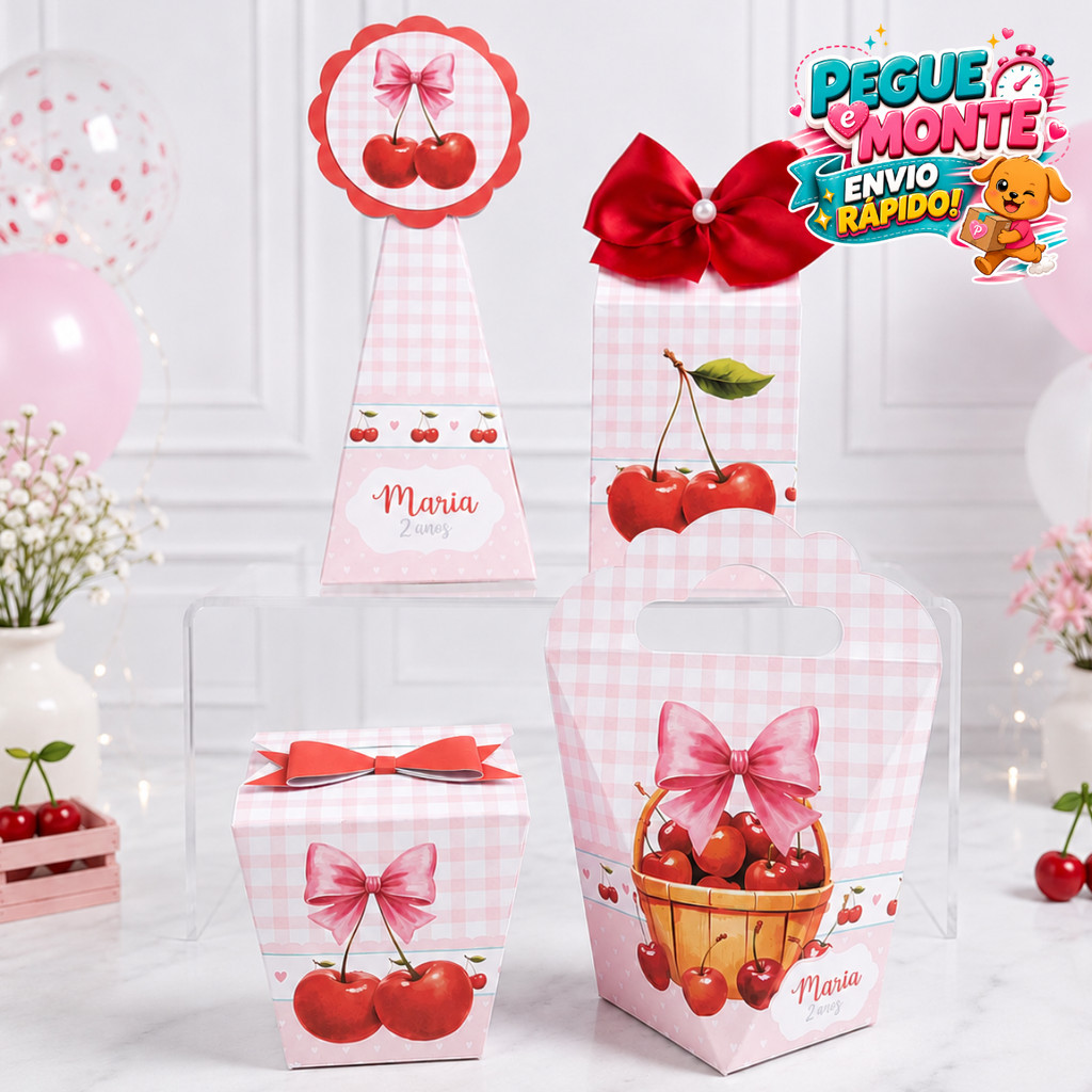 Kit Caixas Cerejinha | Lembrancinhas Personalizadas | Caixinhas para Festa Infantil | Aniversário