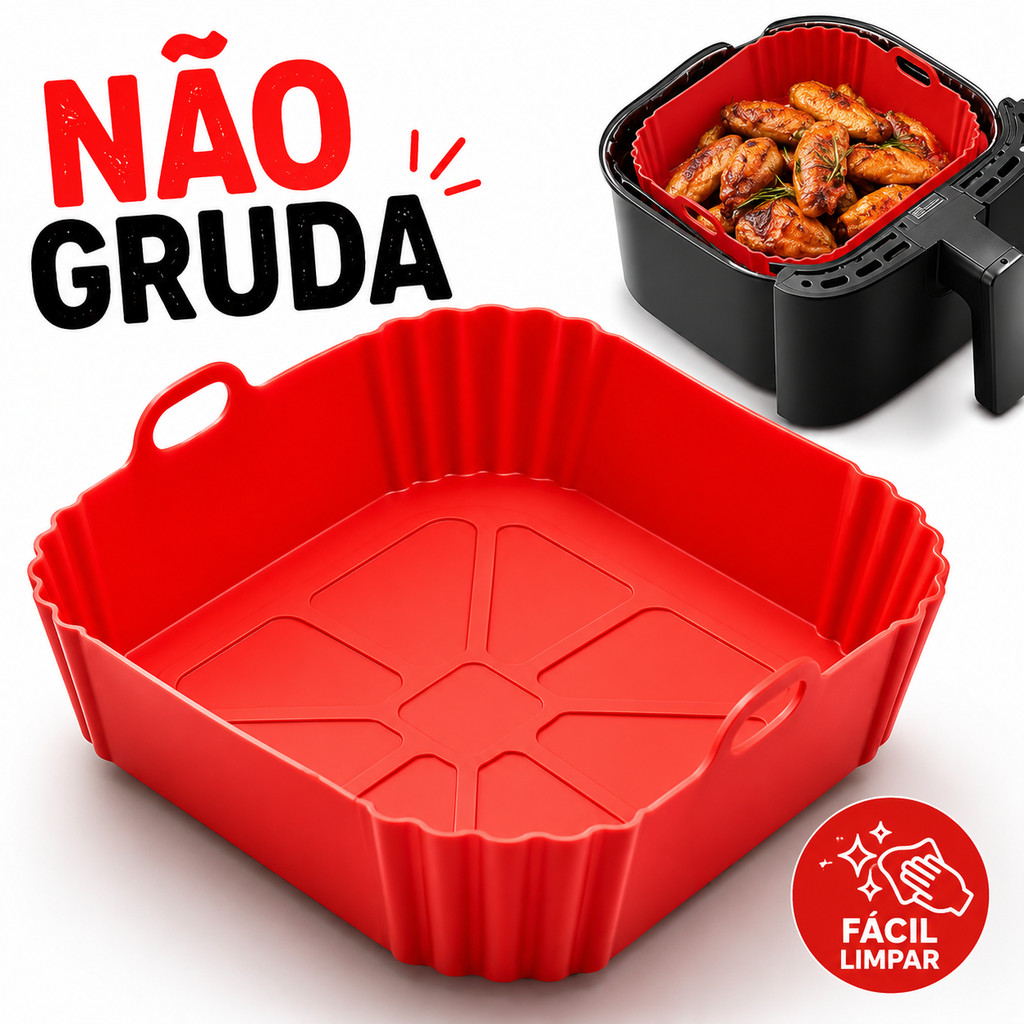 Formas Silicone Quadrada 21CM Assadeira Air Fryer Forno Forma Fritadeira Alça Microondas