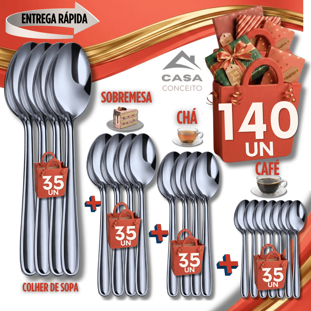 Colheres Sopa + Colher Sobremesa, Chá e Café Aço Inox Talheres Cozinha Qualidades Utilidades