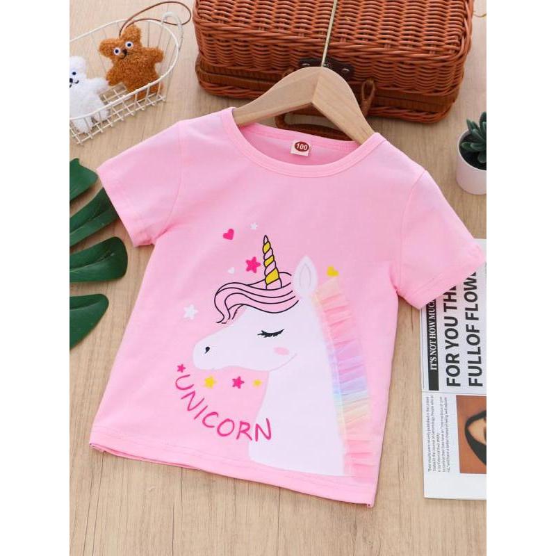 Meninas puro algodão de manga curta camiseta 26 verão roupas infantis meninas dos desenhos animados unicórnio pônei moda