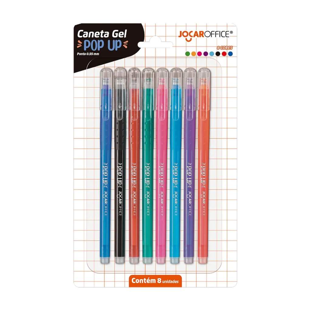 Caneta Gel Pop-Up 0.55 Colorida - Blister com 8 Unidades Jocar Office Leo&Leo Leonora - 97924