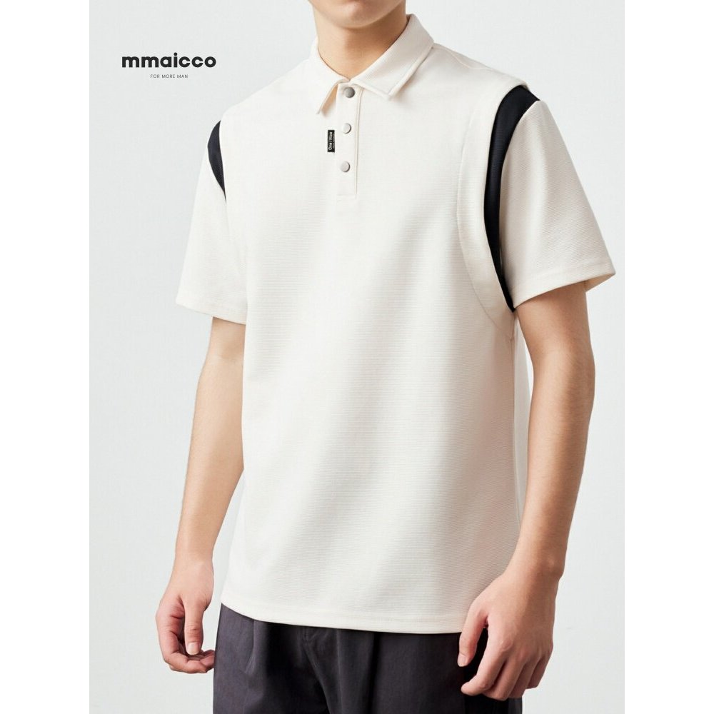 Momaike roupas masculinas 250g textura Horizontal camisa polo de manga curta masculina verão simples moda contraste cor 