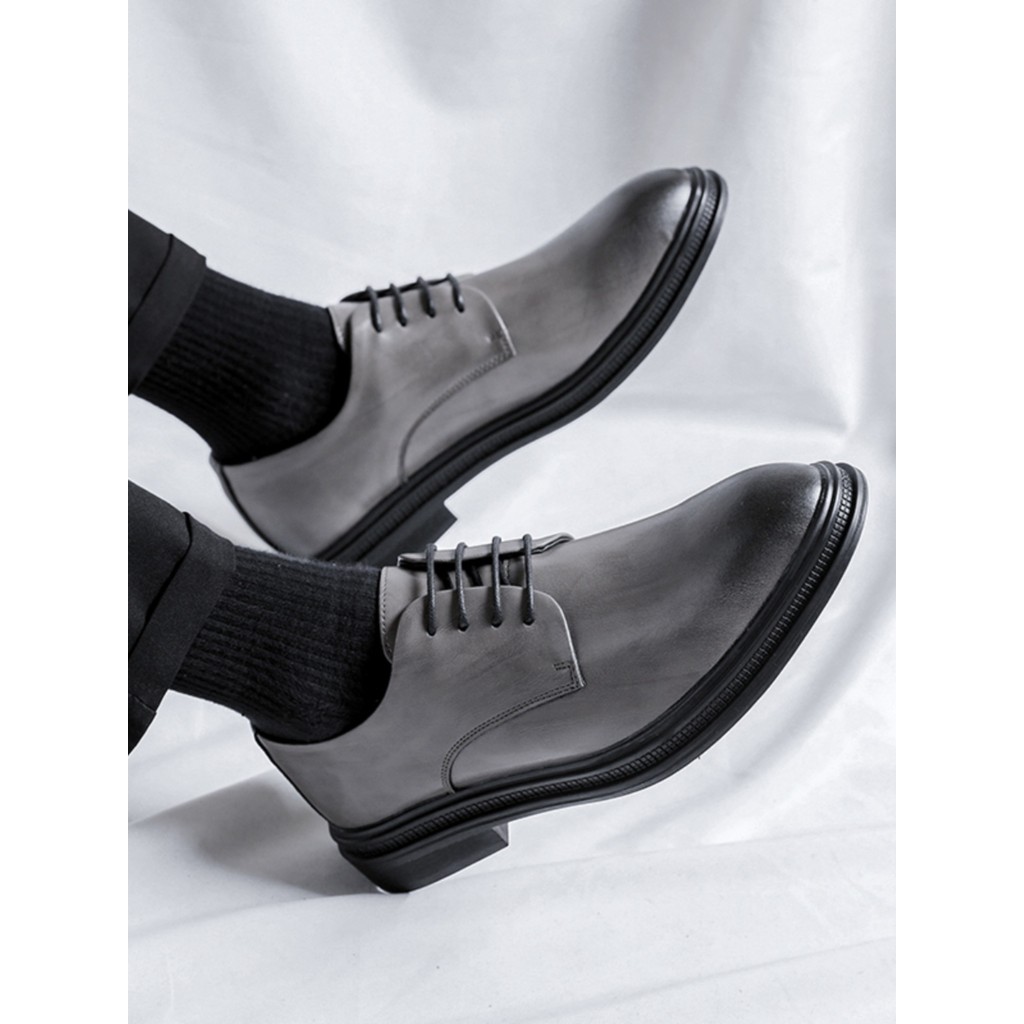 Cinza sapatos de couro britânico masculino respirável Formal Wear versão coreana Casual photo Studio casamento foto noiv