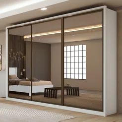 Guarda Roupa Casal 3 Portas de Correr 6 Gavetas com Espelho 100% MDF Spazio Super Glass Yescasa Branco Branco