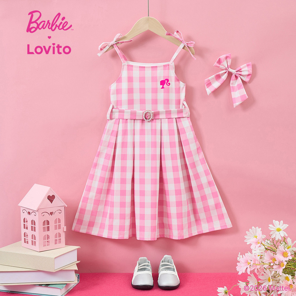 Barbie™ X Lovito Kids Férias Vestido Feminino Rosa Primavera/verão com Cinto e L