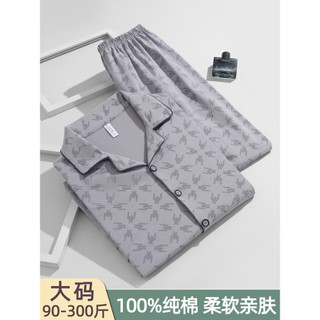 Pijamas masculinos de algodão puro primavera outono 100% algodão manga longa 150kg tamanho grande meia-idade idosos solt