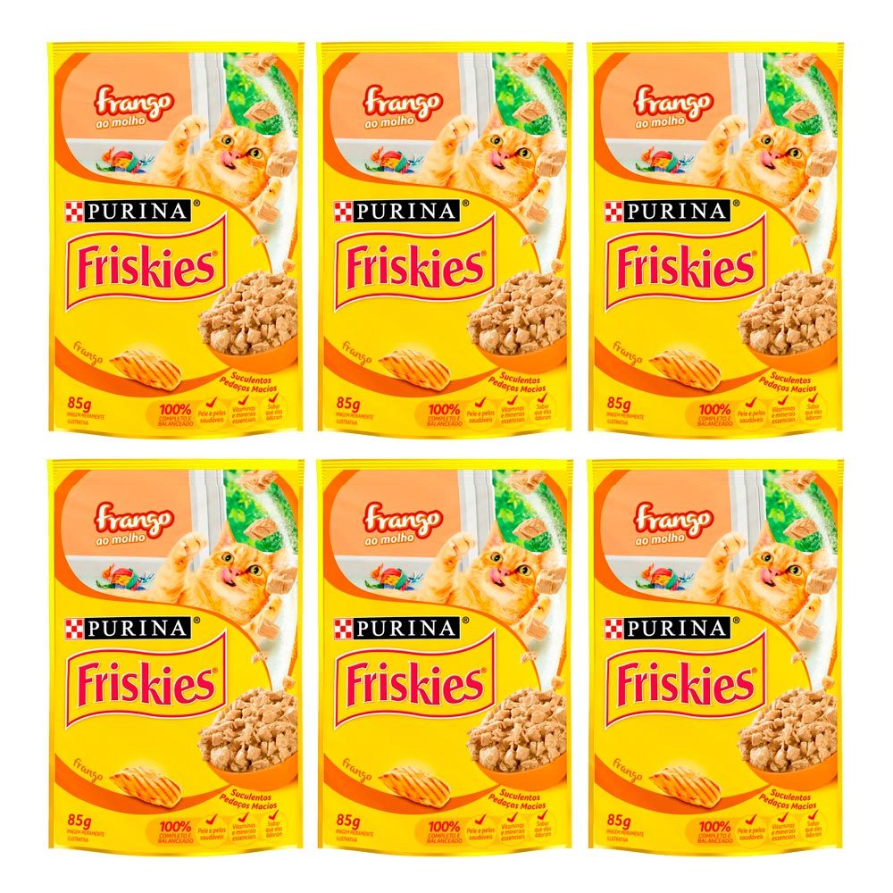 Kit 6 Ração Úmida para Gato Friskies Adulto Sabor Frango ao Molho em Sachê 85g