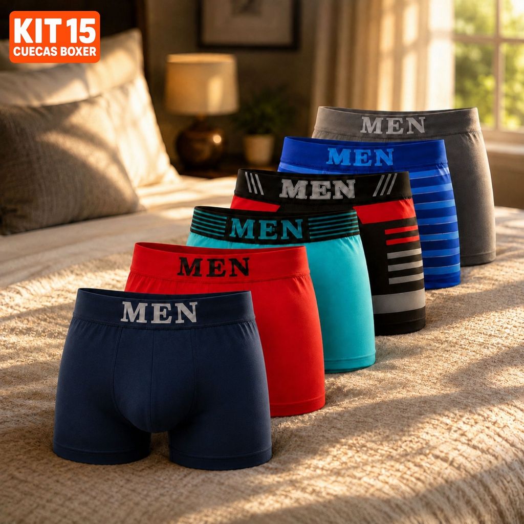 Kit Até 15 Cuecas Boxer Masculina Premium Macia Confortável Cores Sortidas para Uso Diário