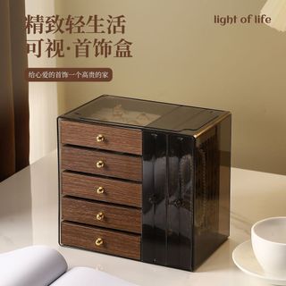 Caixa de joias de madeira de nogueira para mesa, com armazenamento em múltiplas camadas para brincos, colares, pulseiras