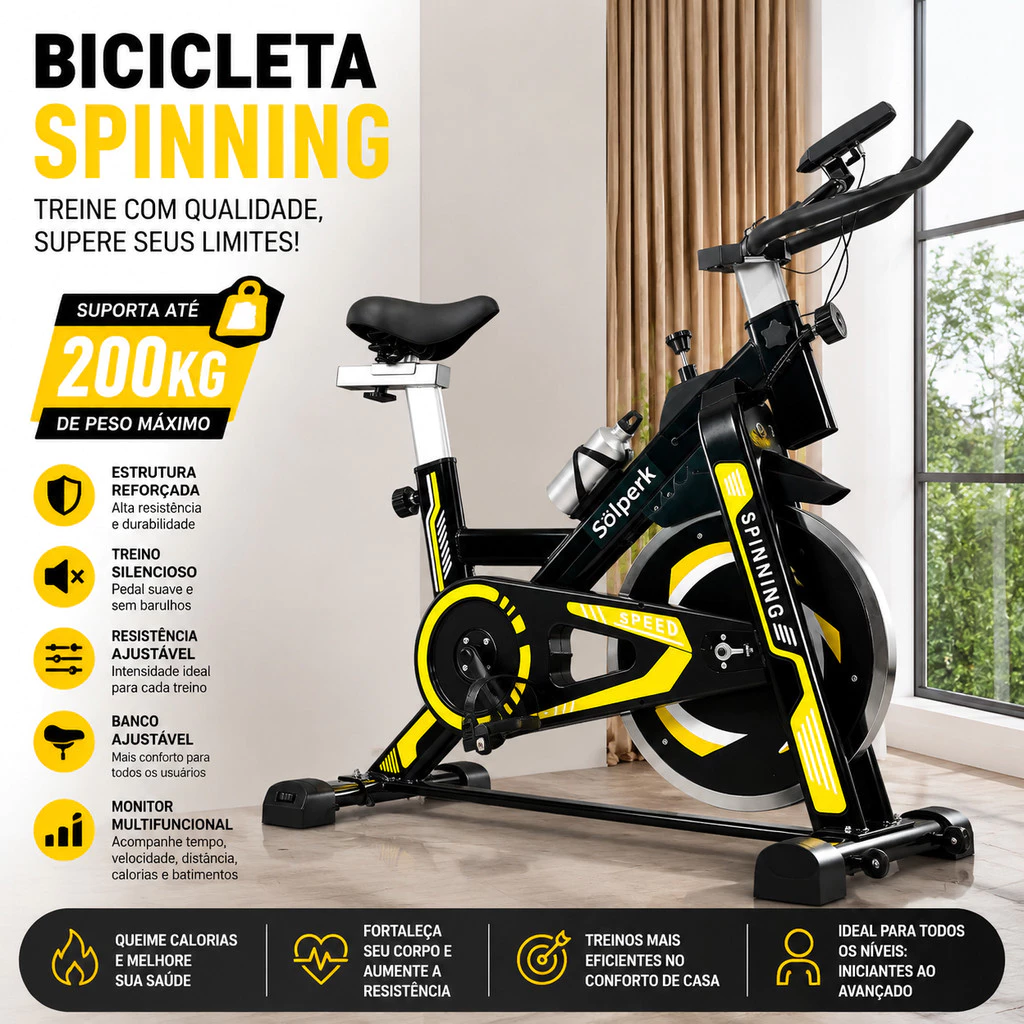 Bicicleta Spinning Silenciosa Ergométrica Profissional Bike Indoor Suporta até 200kg Treino Fitness em Casa — imagem 1