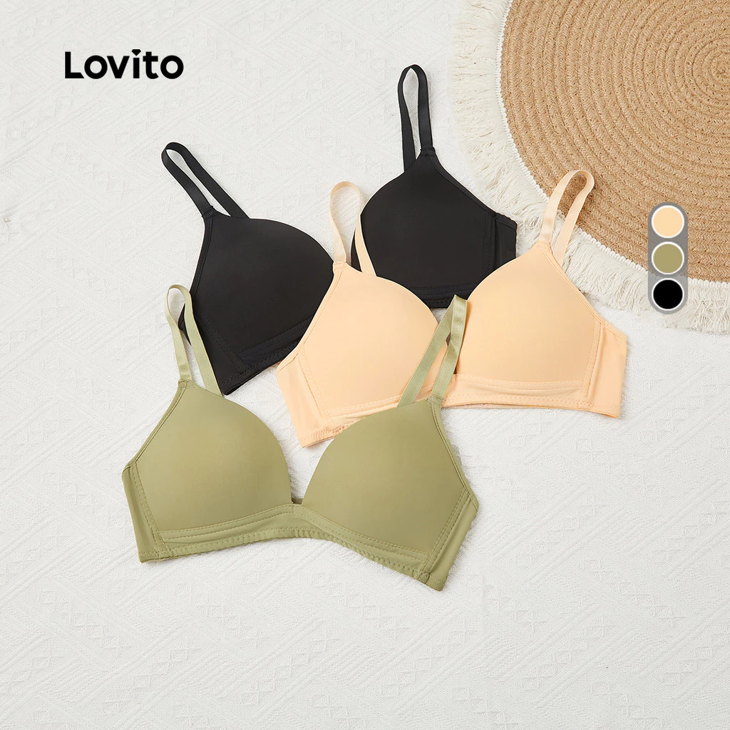 Lovito Casual Sutiãs Push-up Sem Costura Respiráveis Bojo Grande Não Removível Bralette Para Mulheres L233L080 — imagem 1