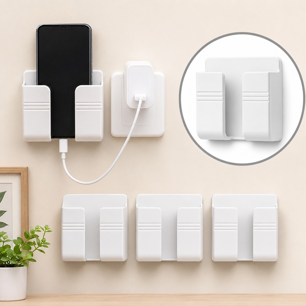 Suporte de Parede para Celular e Controle Remoto Organizador com Porta Cabos Adesivo Multiuso