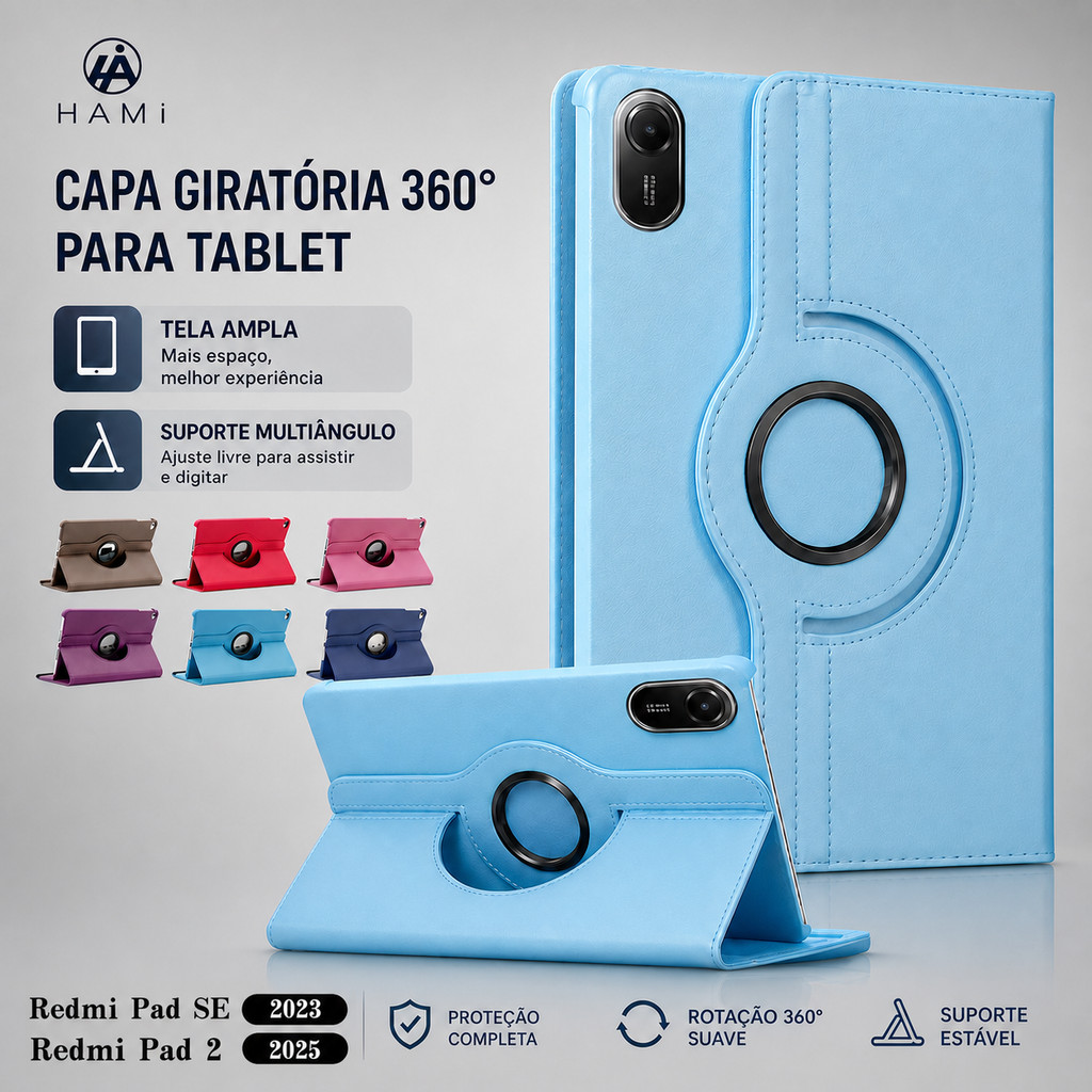 Capa Giratória 360° para Redmi Pad 2 (2025) e Redmi Pad SE (2023) com Suporte，Case Protetora