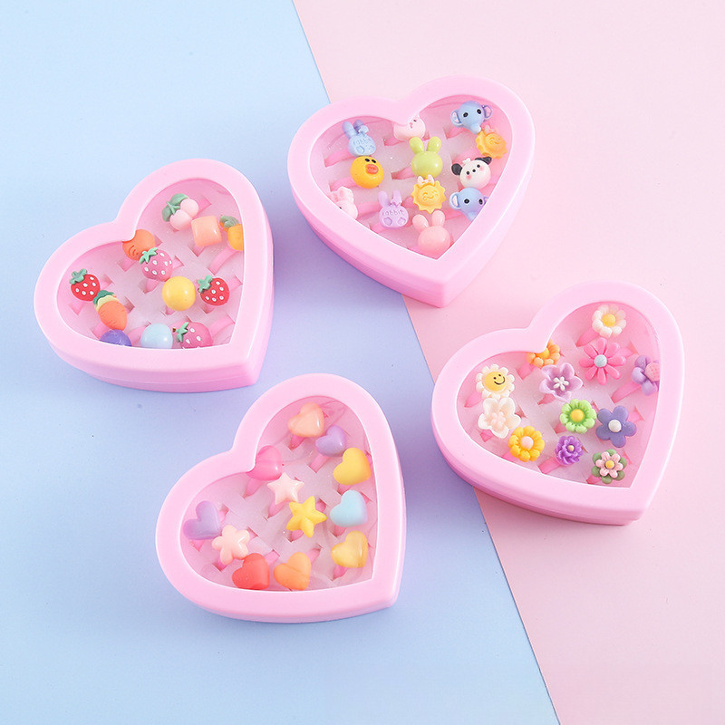 Conjunto de 12 peças de novos brinquedos e acessórios infantis em forma de anel, com desenhos animados de animais colori