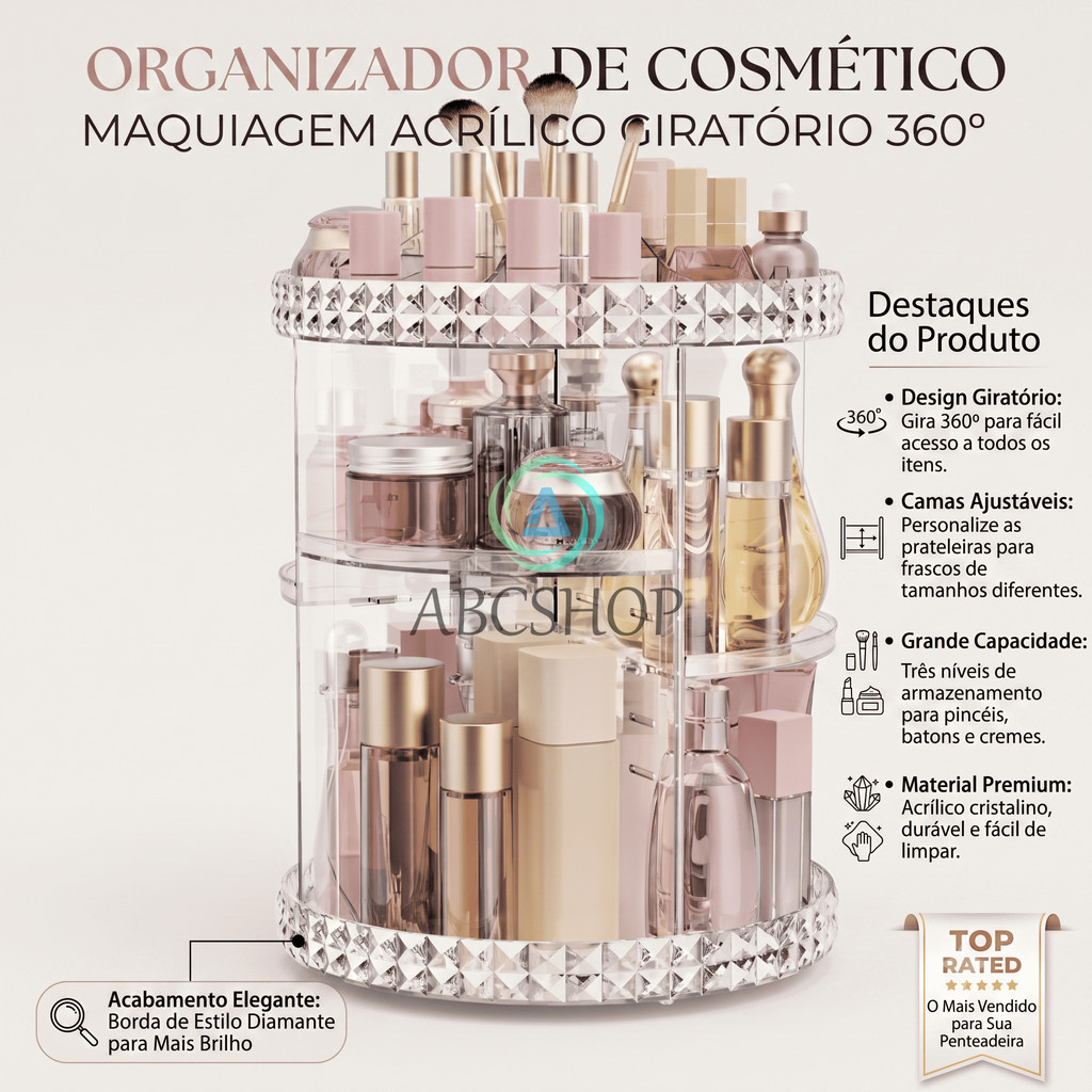 Organizador De Cosmético Maquiagem Acrílico Giratório 360º