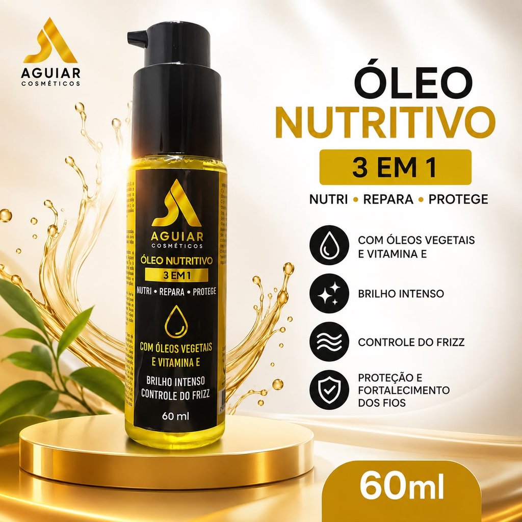 Óleo Nutritivo Capilar Aguiar Cosméticos 60ml – Nutrição, Brilho e Controle do Frizz