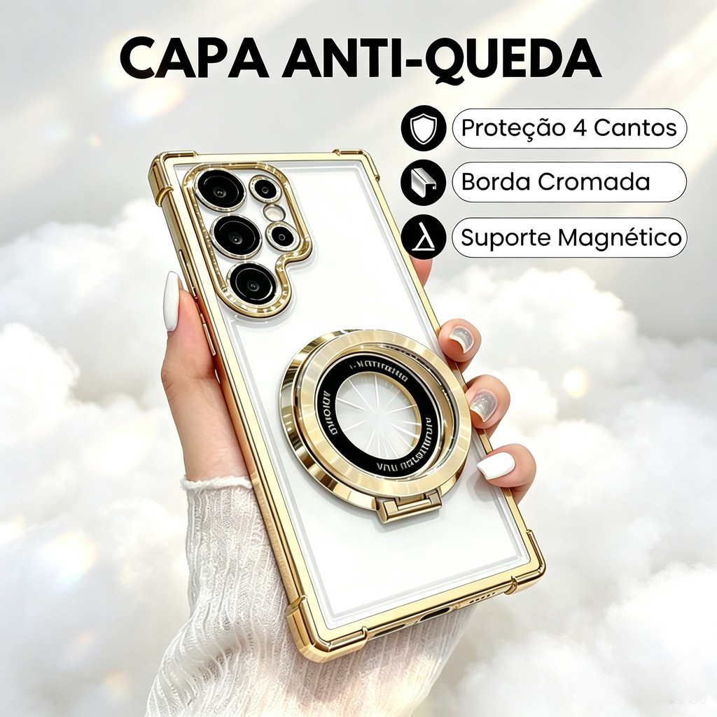 Capa Transparente Cromada Suporte Magnético Anti Queda Samsung A55 A53 A52 A73 A33 A23 A17 A13 A12 A07