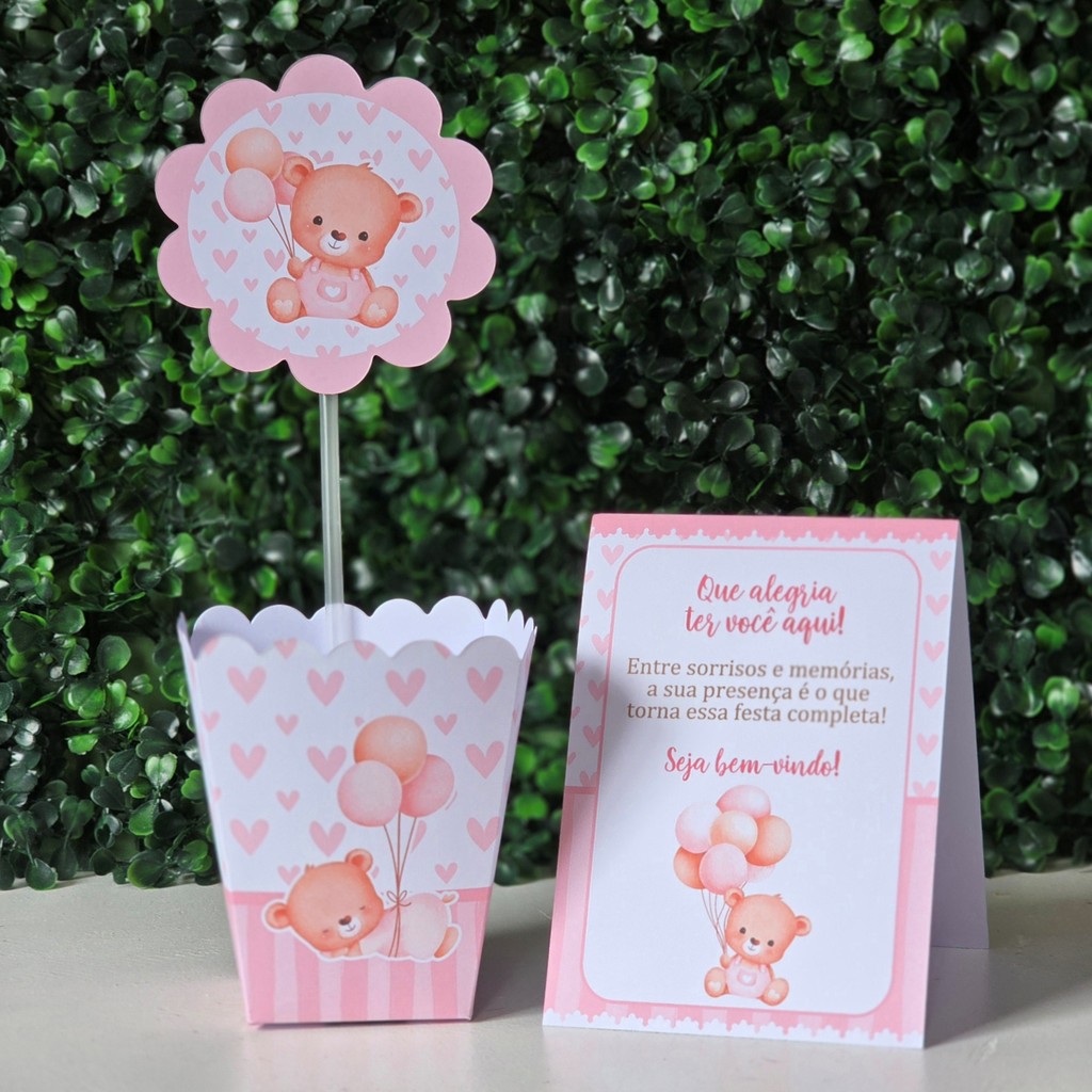 Centros de mesa + Plaquinhas URSINHA ROSA CHÁ DE BEBE FRALDAS festa infantis lembrancinhas decoração personalizados