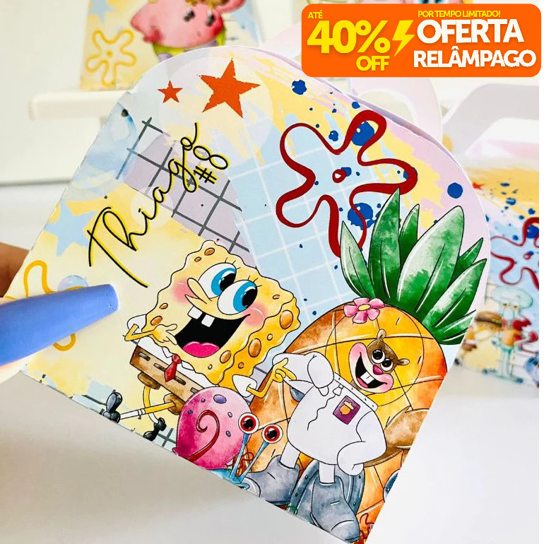 Kit Caixinhas Personalizadas BOB ESPONJA MENINOS E MENINAS para Decoração de Festa e Aniversário