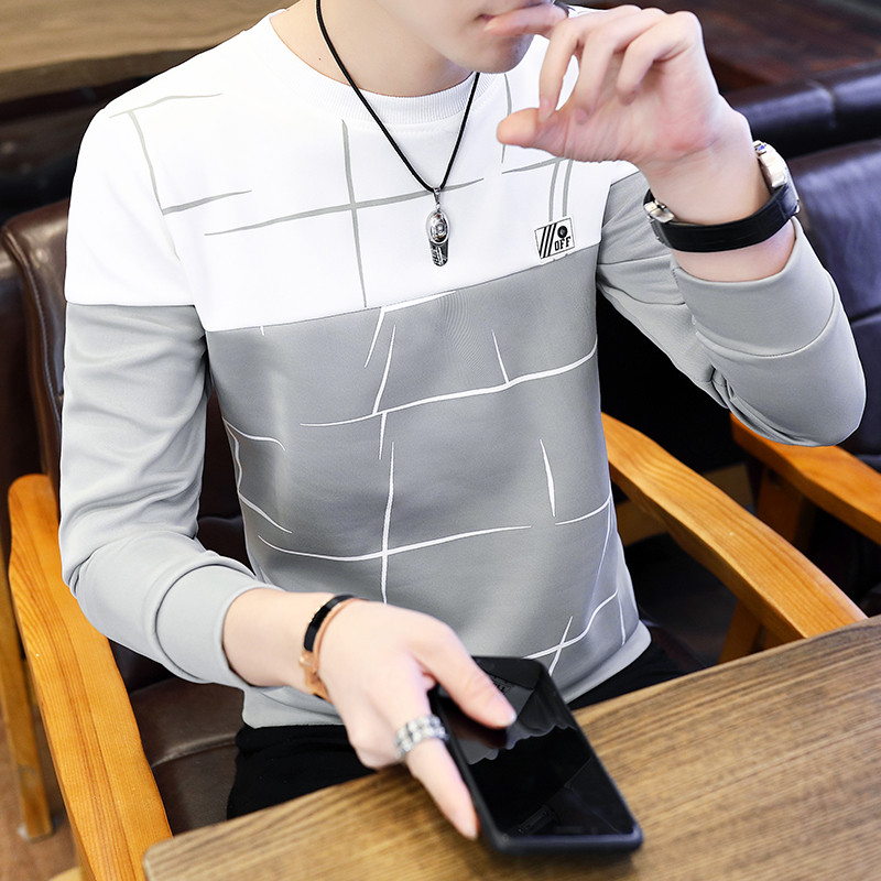 Camiseta de manga comprida masculina roupas de outono na moda topos meninos roupas de outono masculino estilo fino molet