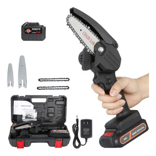 Mini Motosserra Elétrica Portátil 48V com Bateria Recarregável para Poda e Corte de Madeira