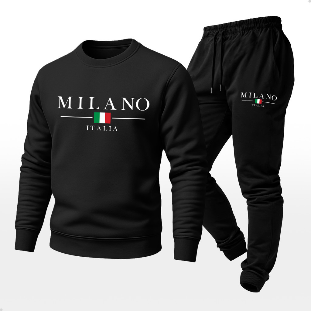 Conjunto Moletom Unissex Estampado Milano Itália Calça e Blusa Gola Redonda Careca  Premium
