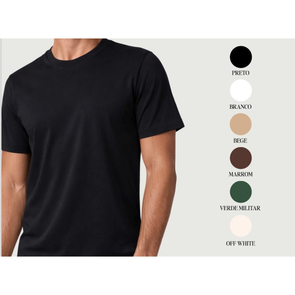 Camiseta Básica Masculina Lisa Algodão Penteado Premium Fio 30.1 Blusa Confort Gola Careca Caimento Perfeito Dia a Dia