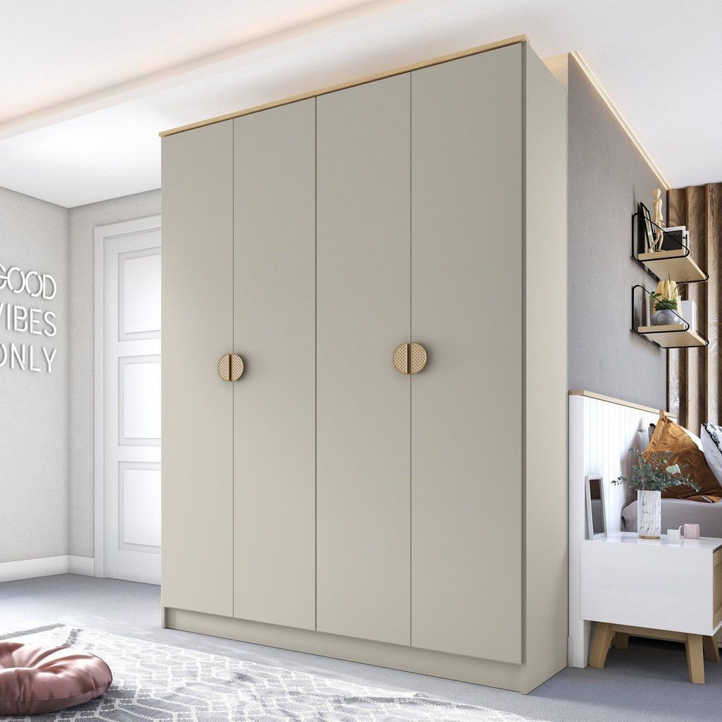Guarda-Roupa Solteiro 100% MDF BP 4 Portas 2 Gavetas Asti Bege/Panna Panna