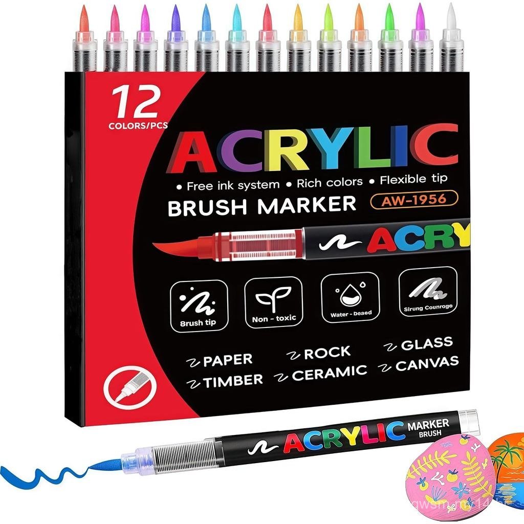 120 Cores de Marcadores Permanentes de Tinta Acrílica - Conjunto de Canetas com Ponta de Pincel para Pintura em Pedras, 