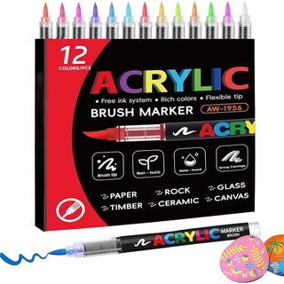 120 Cores de Marcadores Permanentes de Tinta Acrílica - Conjunto de Canetas com Ponta de Pincel para Pintura em Pedras, 